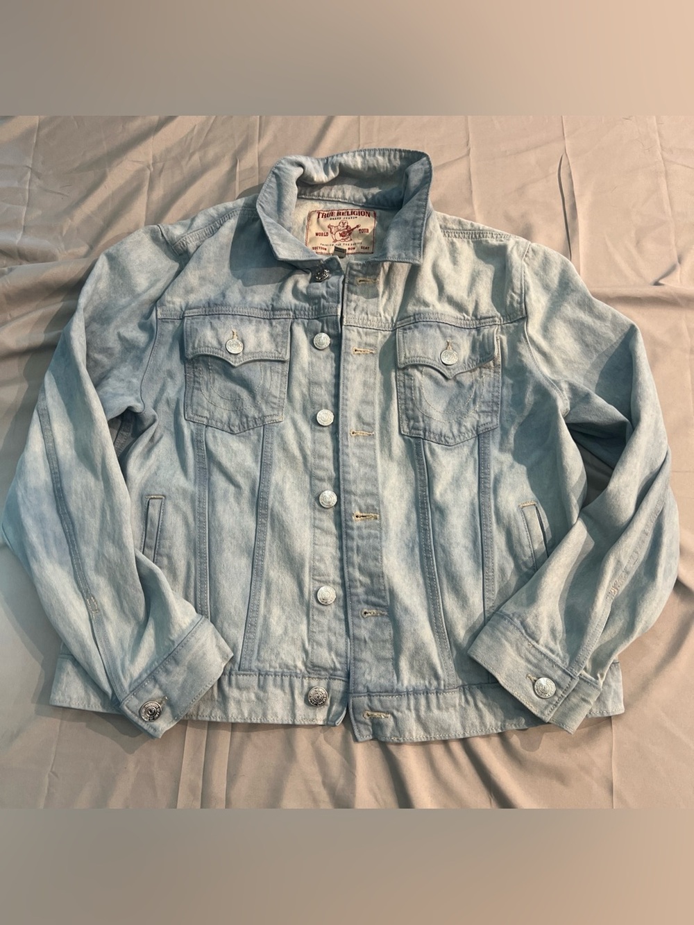 Y2K True Religion Mens Jesse Single Needle Denim Jacket L 108073 Light Wash Jean